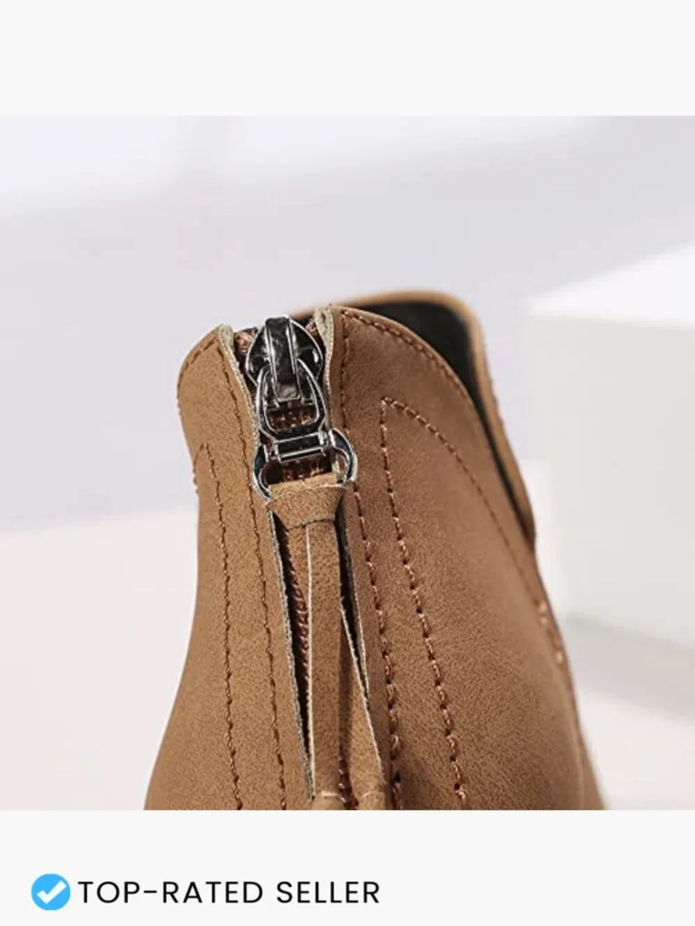 Casual Low Heeled Ankle Booties Chunky Block Heel Side V Cut Zip Closure